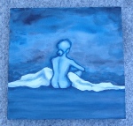 SOLD: portrait / woman with blanket (blue); 30 x30 cm; acryl-DSC05278