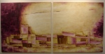 SOLD: abstract / purple, beige & apple green; 2x (90 x 90 cm); acrylic