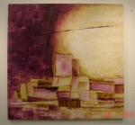 SOLD: abstract / purple, beige & apple green; LEFT 90 x 90 cm, acrylic