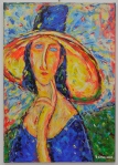modern art / lady with hat, 70 x 100 cm, acrylic